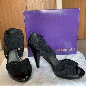 Madden Girl Black Elastic Strap Heels Women Size 9